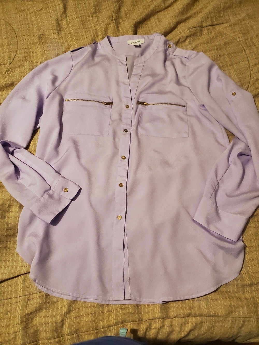 Calvin Klein Women's Zip Pocket  Blouse Lavender Size L utility chic